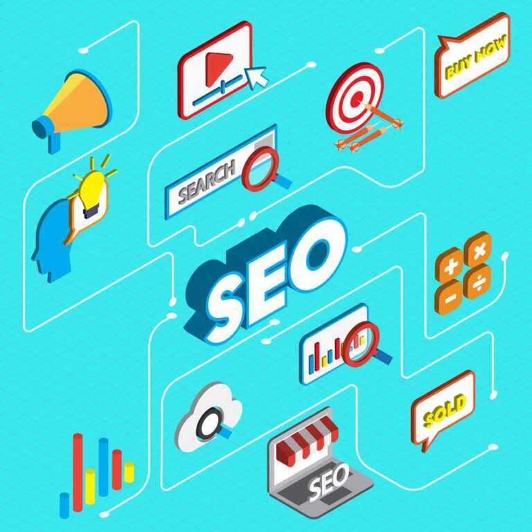 Colorful SEO concepts and icons